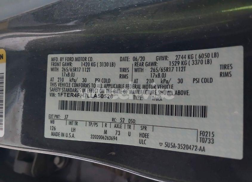 Photo 9 of 2020 Ford Ranger XLT (VIN 1FTER4FH7LLA50526)