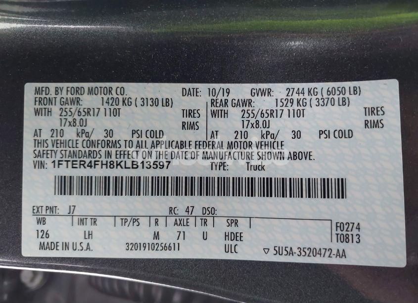 Photo 9 of 2019 Ford Ranger XLT (VIN 1FTER4FH8KLB13597)