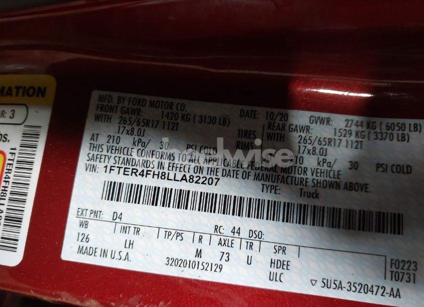 Photo 9 of 2020 Ford Ranger XLT (VIN 1FTER4FH8LLA82207)