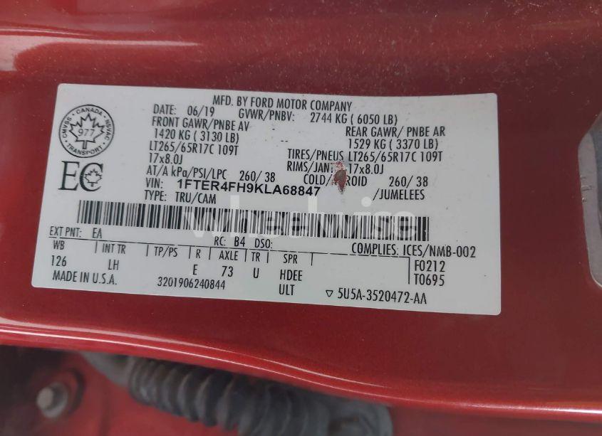 Photo 9 of 2019 Ford Ranger XLT (VIN 1FTER4FH9KLA68847)