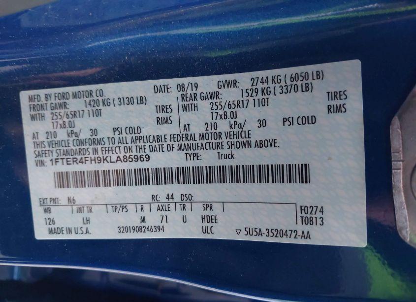 Photo 9 of 2019 Ford Ranger XLT (VIN 1FTER4FH9KLA85969)