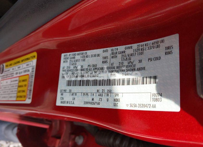 Photo 9 of 2019 Ford Ranger XLT (VIN 1FTER4FH9KLB11602)