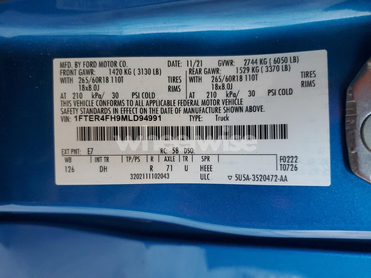 Photo 12 of 2021 FORD RANGER XL N/A (VIN 1FTER4FH9MLD94991)