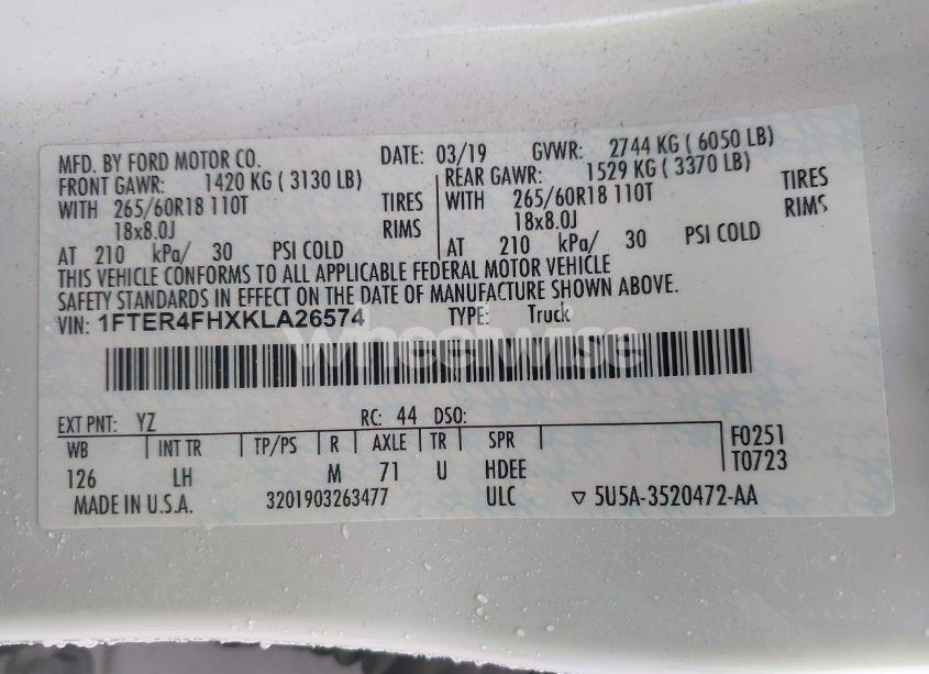 Photo 9 of 2019 Ford Ranger XLT (VIN 1FTER4FHXKLA26574)