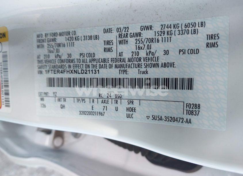 Photo 9 of 2022 Ford Ranger XL (VIN 1FTER4FHXNLD21131)