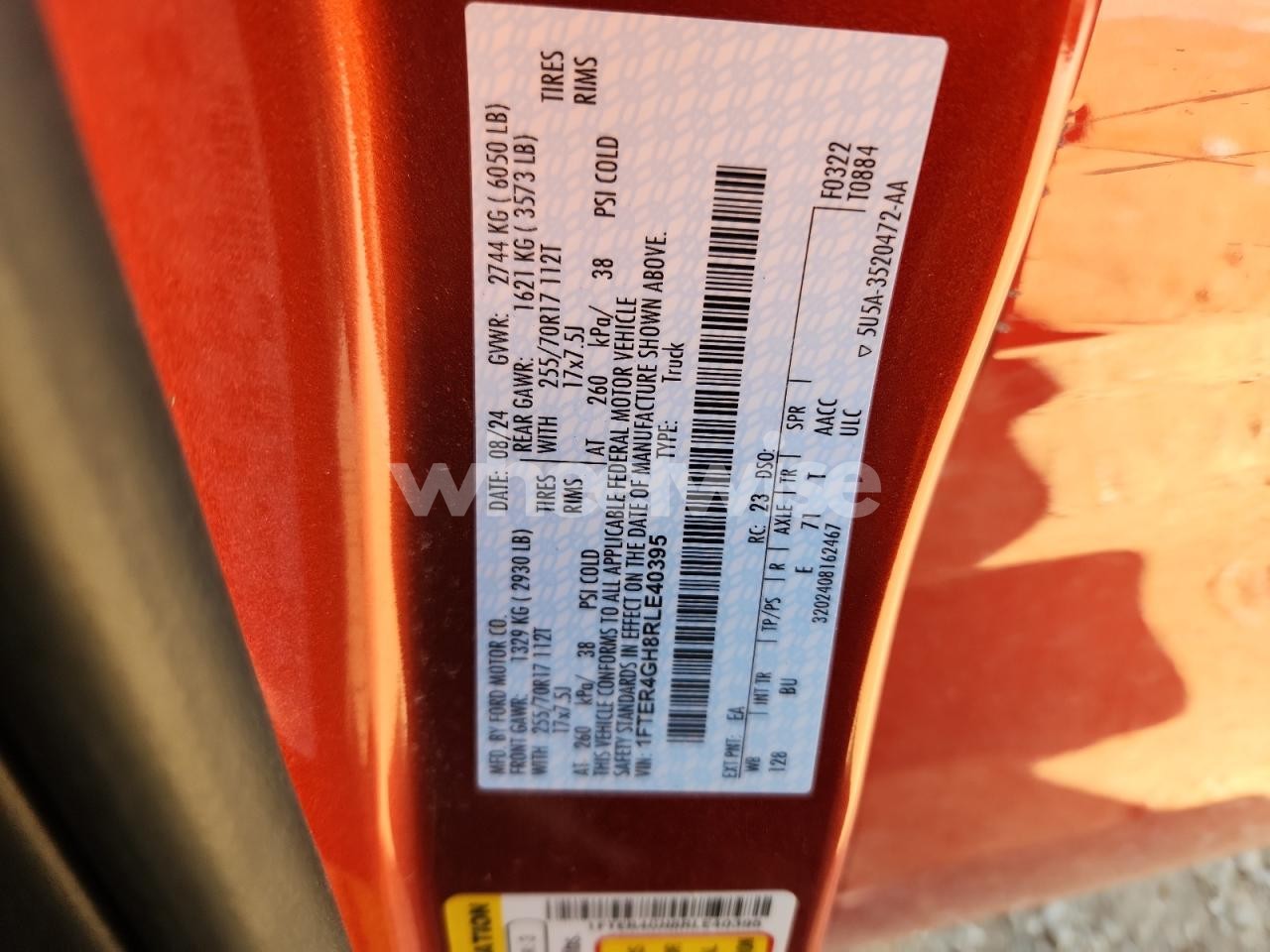 Photo 12 of 2024 FORD RANGER XLT (VIN 1FTER4GH8RLE40395)