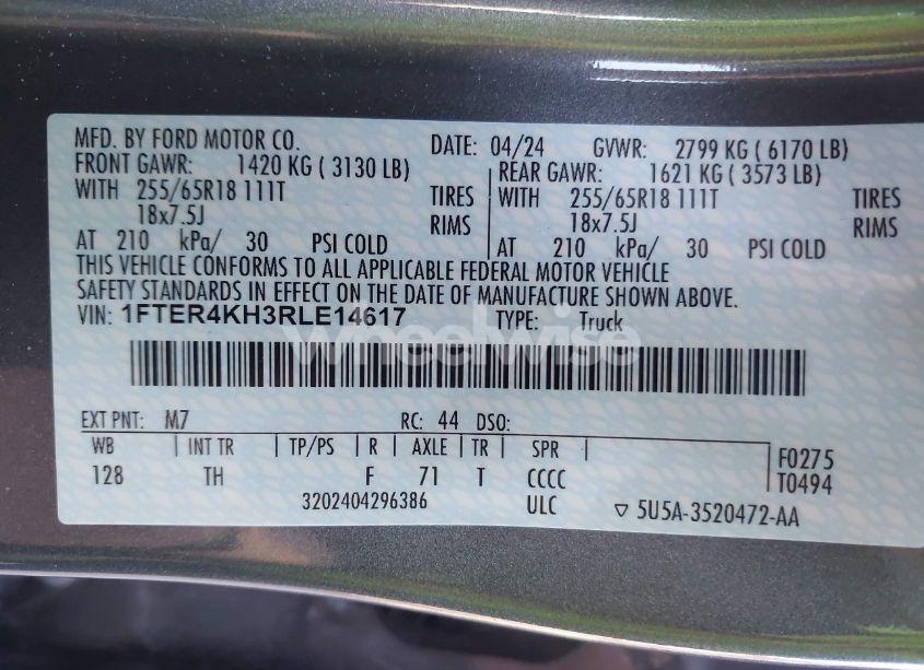 Photo 9 of 2024 Ford Ranger LARIAT (VIN 1FTER4KH3RLE14617)