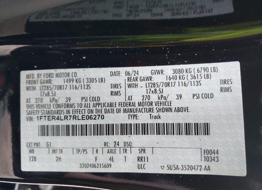 Photo 9 of 2024 Ford Ranger RAPTOR (VIN 1FTER4LR7RLE06270)