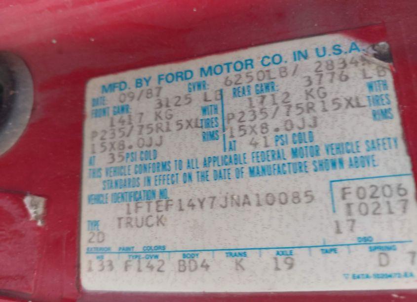 Photo 9 of 1988 Ford F150 (VIN 1FTES14Y7JNA10085)