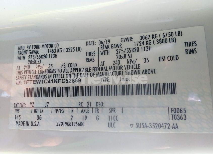 Photo 9 of 2019 Ford F-150 XLT (VIN 1FTEW1C41KFC52669)