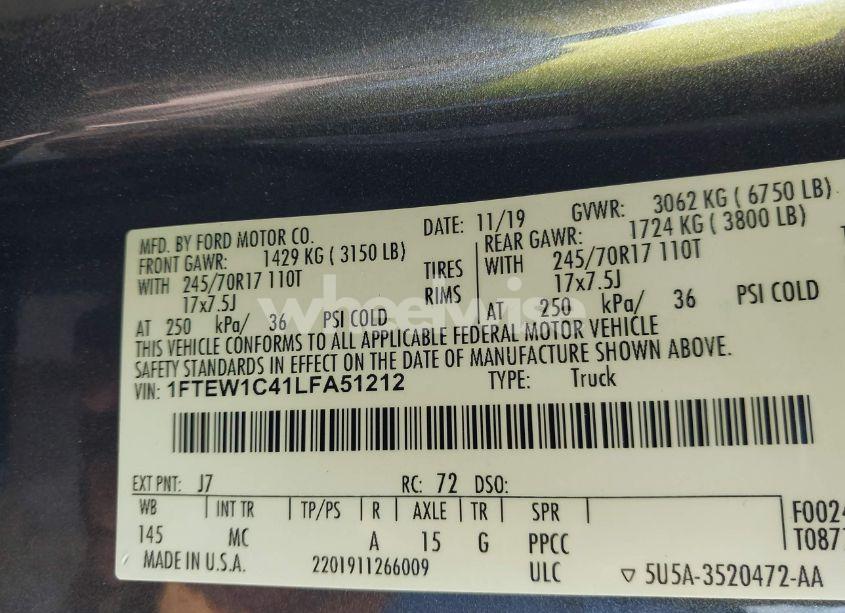 Photo 9 of 2020 Ford F-150 XLT (VIN 1FTEW1C41LFA51212)