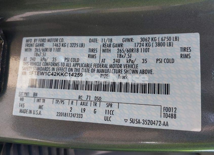 Photo 9 of 2019 Ford F-150 XLT (VIN 1FTEW1C42KKC14259)