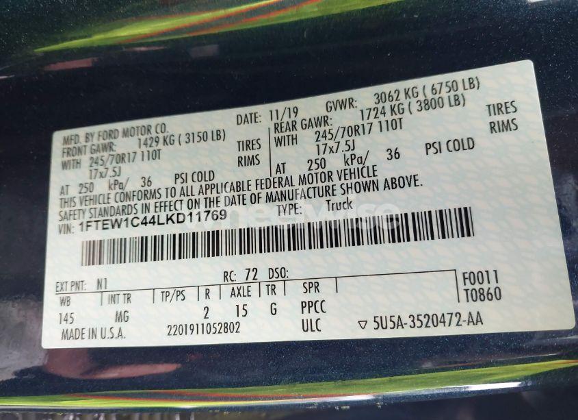 Photo 9 of 2020 Ford F-150 XLT (VIN 1FTEW1C44LKD11769)