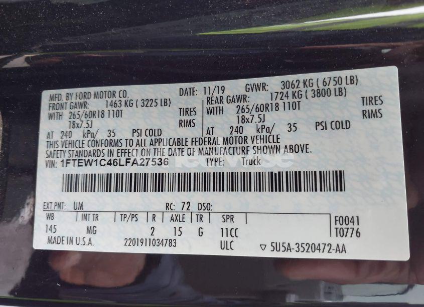 Photo 9 of 2020 Ford F-150 XLT (VIN 1FTEW1C46LFA27536)