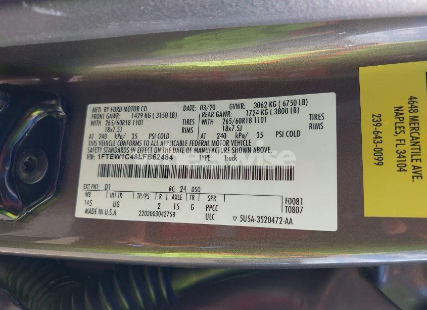 Photo 9 of 2020 Ford F-150 XLT (VIN 1FTEW1C48LFB62484)