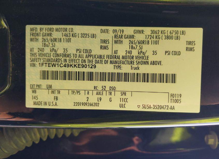 Photo 9 of 2019 Ford F-150 XLT (VIN 1FTEW1C49KKE90129)