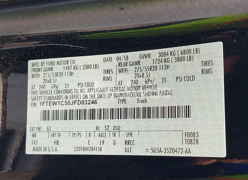 Photo 9 of 2018 Ford F-150 LARIAT (VIN 1FTEW1C50JFD03246)