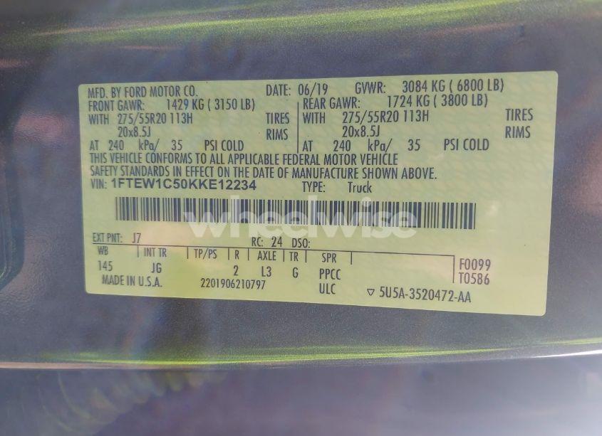 Photo 9 of 2019 Ford F-150 XL (VIN 1FTEW1C50KKE12234)