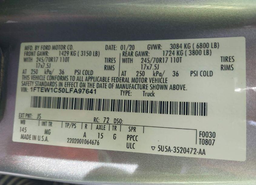Photo 9 of 2020 Ford F-150 XLT (VIN 1FTEW1C50LFA97641)