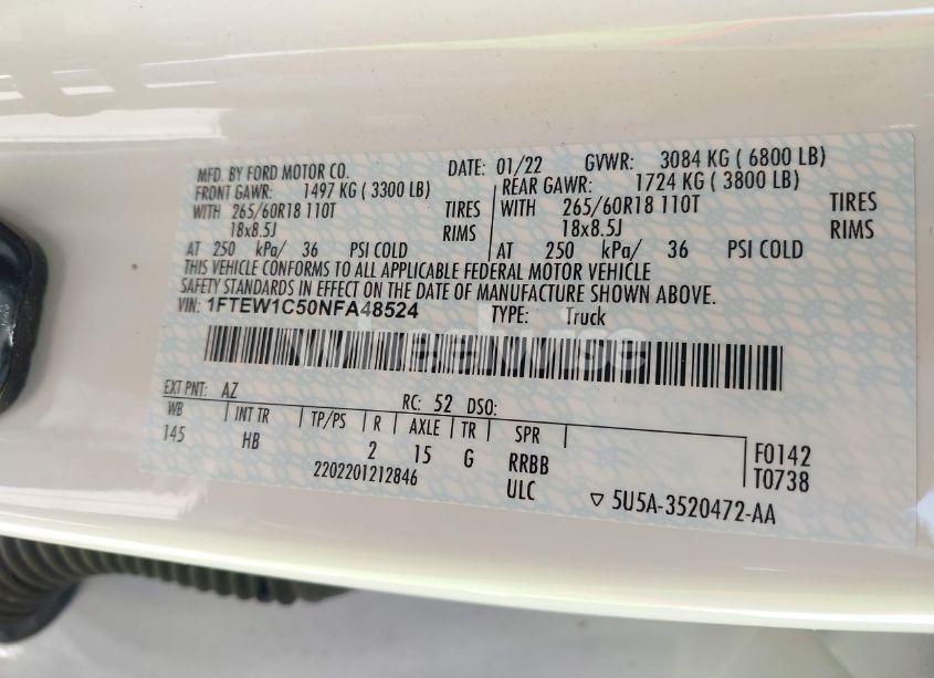 Photo 9 of 2022 Ford F-150 LARIAT (VIN 1FTEW1C50NFA48524)