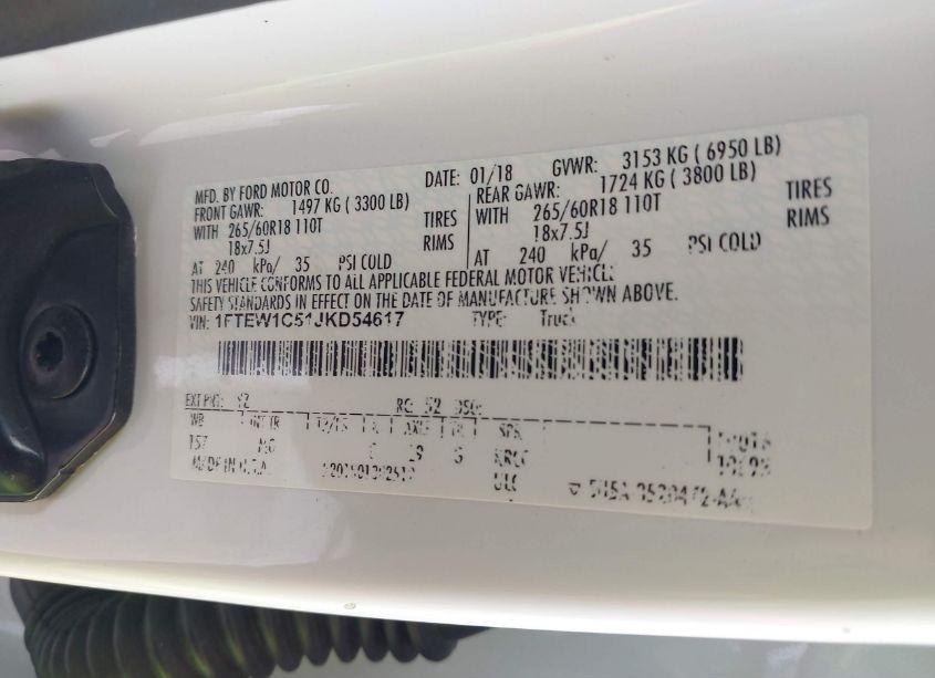 Photo 9 of 2018 Ford F-150 XLT (VIN 1FTEW1C51JKD54617)