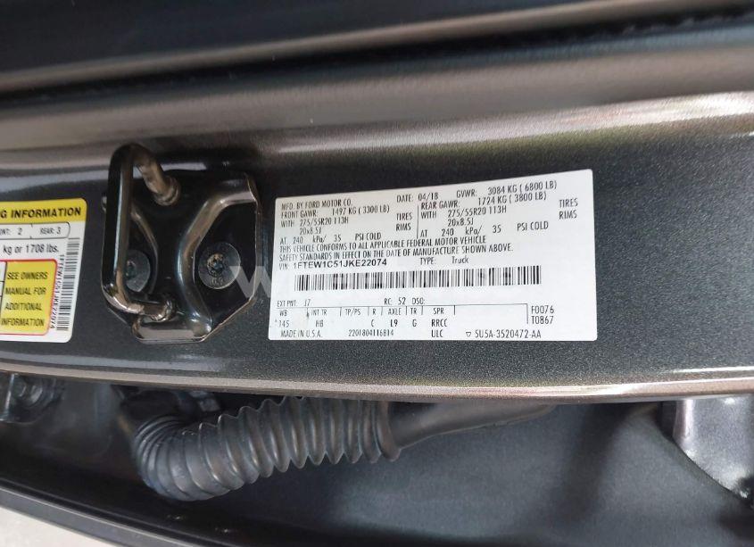 Photo 9 of 2018 Ford F-150 LARIAT (VIN 1FTEW1C51JKE22074)