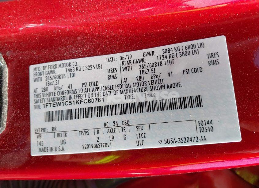 Photo 9 of 2019 Ford F-150 XLT (VIN 1FTEW1C51KFC60781)