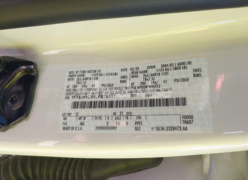 Photo 9 of 2020 Ford F-150 XLT (VIN 1FTEW1C51LFB75537)