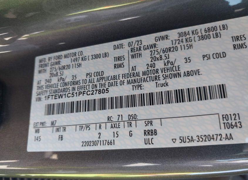 Photo 9 of 2023 Ford F-150 XLT (VIN 1FTEW1C51PFC27805)