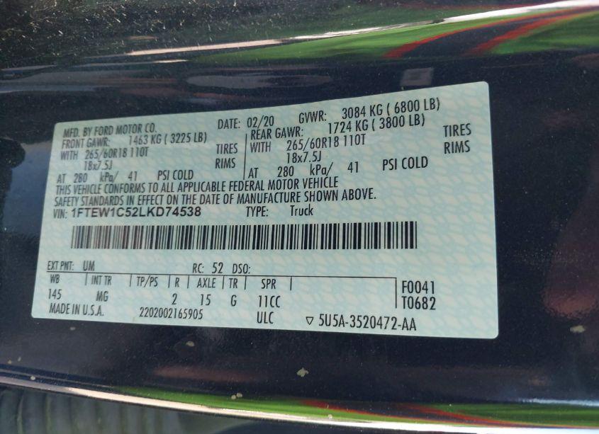 Photo 9 of 2020 Ford F-150 XLT (VIN 1FTEW1C52LKD74538)