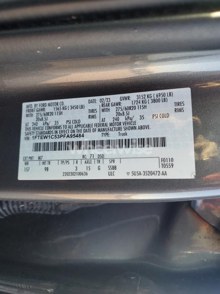 Photo 12 of 2023 FORD F150 SUPERCREW (VIN 1FTEW1C53PFA95484)