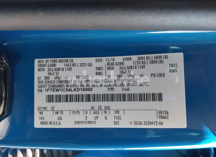 Photo 9 of 2020 Ford F-150 XLT (VIN 1FTEW1C54LKD16060)