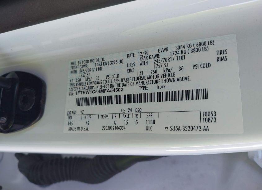 Photo 9 of 2021 Ford F-150 XL (VIN 1FTEW1C54MFA54602)