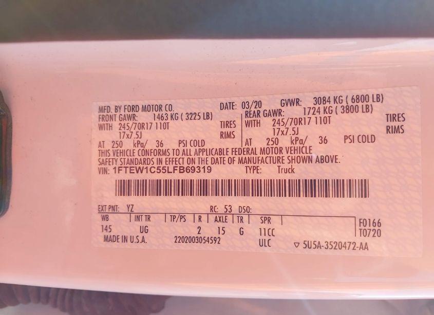 Photo 9 of 2020 Ford F-150 XLT (VIN 1FTEW1C55LFB69319)