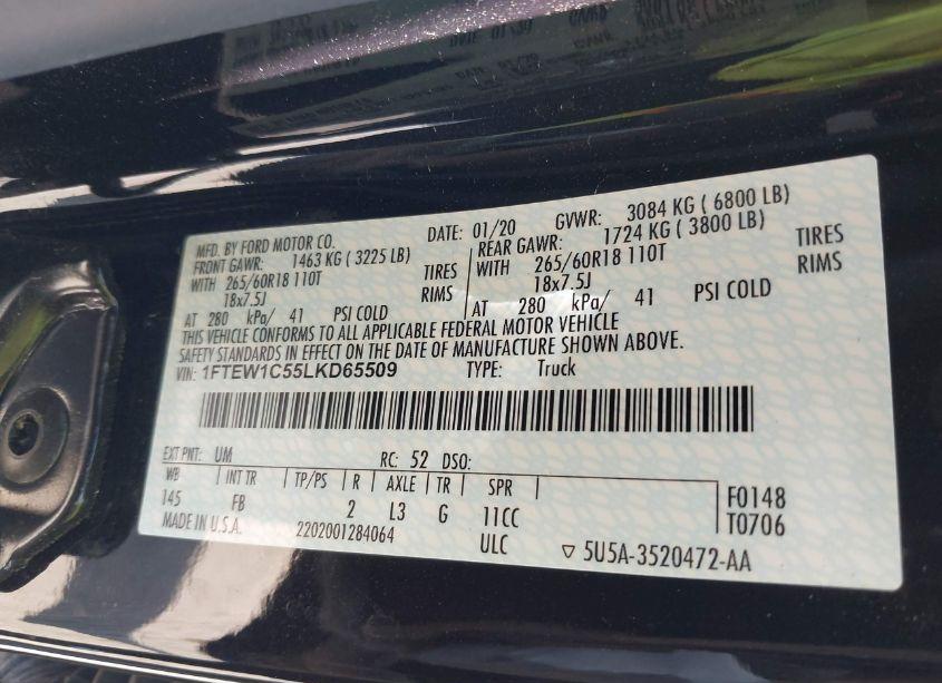 Photo 9 of 2020 Ford F-150 XLT (VIN 1FTEW1C55LKD65509)