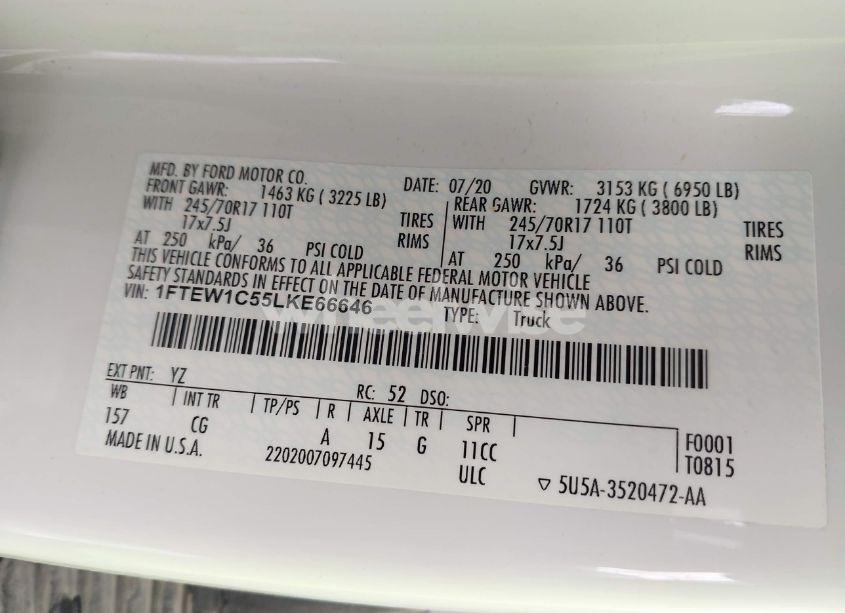 Photo 9 of 2020 Ford F-150 XL (VIN 1FTEW1C55LKE66646)