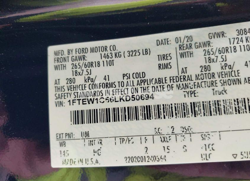 Photo 9 of 2020 Ford F-150 LARIAT (VIN 1FTEW1C56LKD50694)