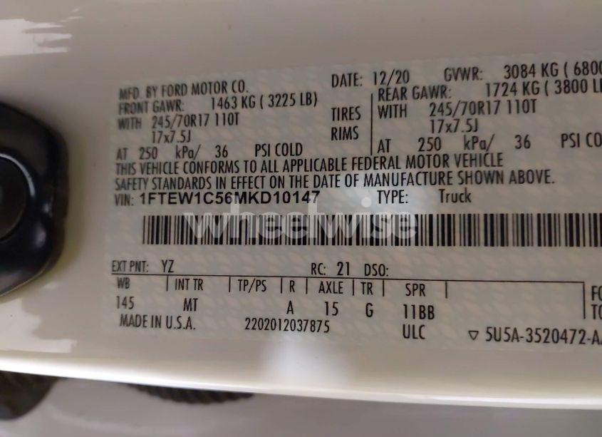 Photo 9 of 2021 Ford F-150 XLT (VIN 1FTEW1C56MKD10147)