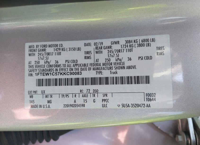 Photo 9 of 2019 Ford F-150 XLT (VIN 1FTEW1C57KKC90083)
