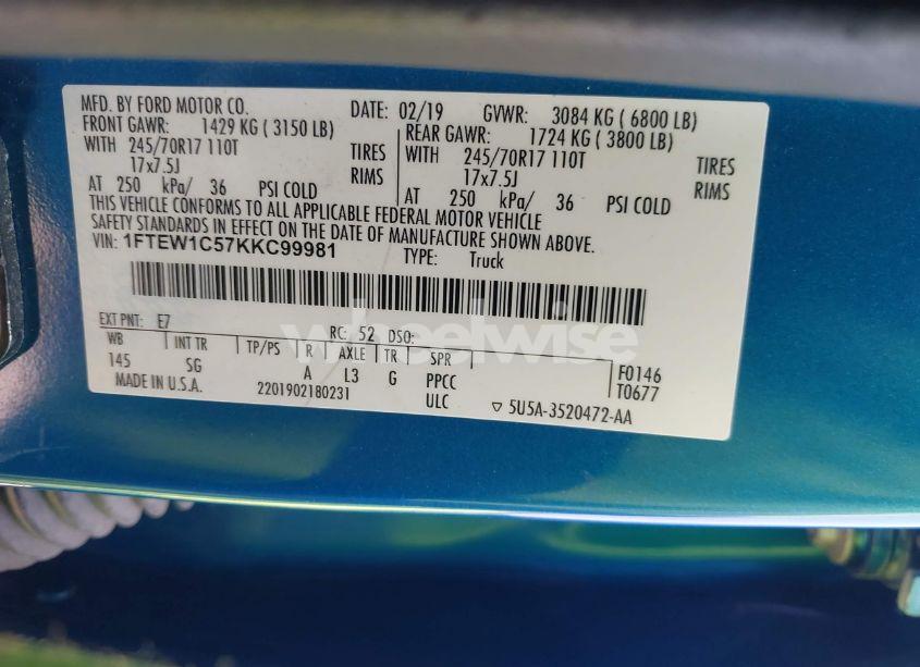 Photo 9 of 2019 Ford F-150 XL (VIN 1FTEW1C57KKC99981)