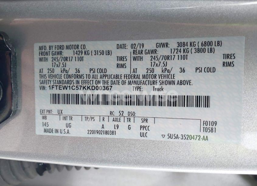 Photo 9 of 2019 Ford F-150 XLT (VIN 1FTEW1C57KKD00367)