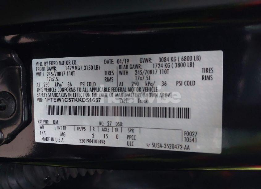 Photo 9 of 2019 Ford F-150 XLT (VIN 1FTEW1C57KKD51657)