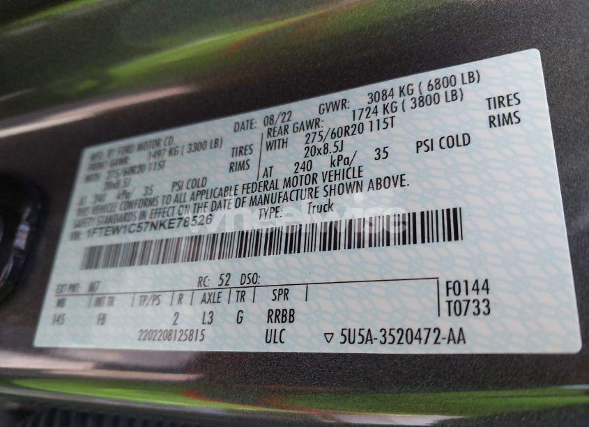 Photo 9 of 2022 Ford F-150 XLT (VIN 1FTEW1C57NKE78526)