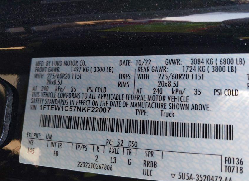 Photo 9 of 2022 Ford F-150 XLT (VIN 1FTEW1C57NKF22007)