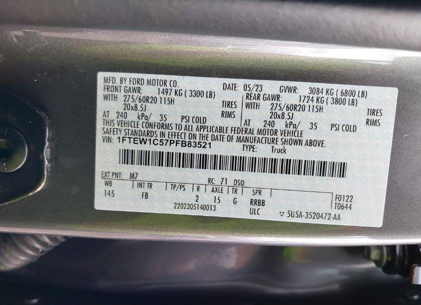 Photo 9 of 2023 Ford F-150 XLT (VIN 1FTEW1C57PFB83521)