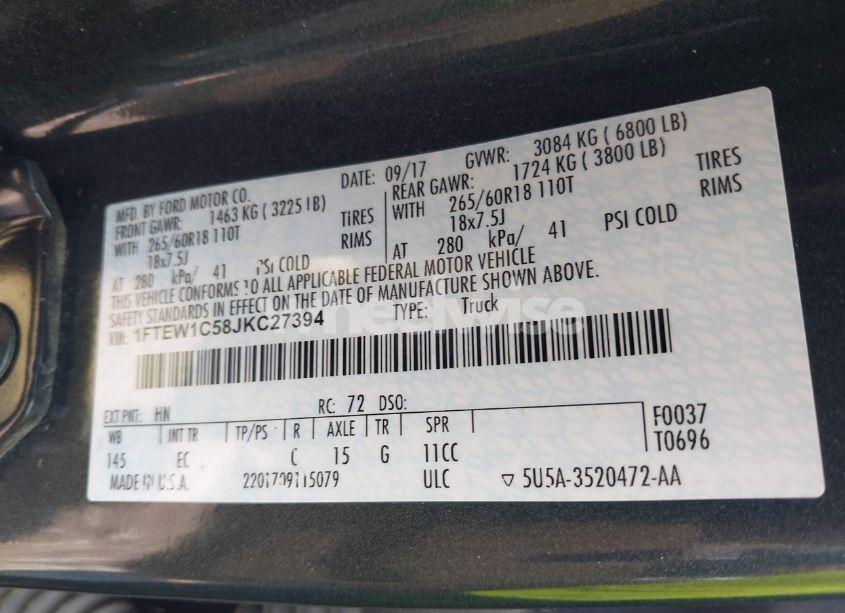 Photo 9 of 2018 Ford F-150 LARIAT (VIN 1FTEW1C58JKC27394)