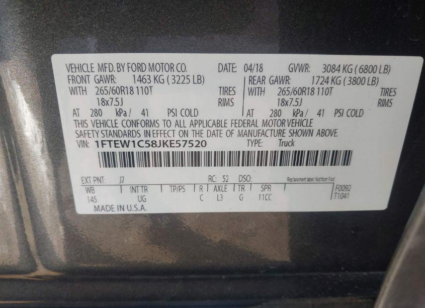 Photo 9 of 2018 Ford F-150 XLT (VIN 1FTEW1C58JKE57520)