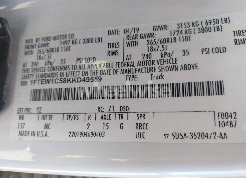 Photo 9 of 2019 Ford F-150 XLT (VIN 1FTEW1C58KKD49559)