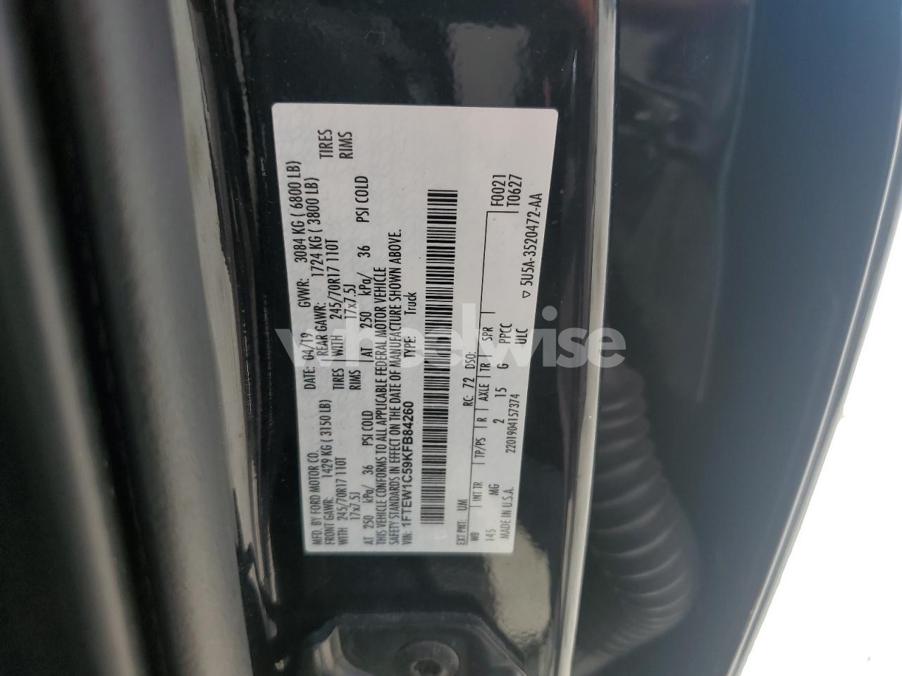 Photo 12 of 2019 FORD F150 SUPERCREW (VIN 1FTEW1C59KFB84260)