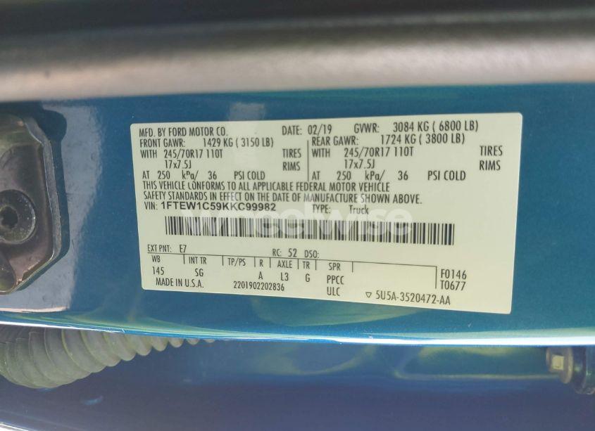 Photo 9 of 2019 Ford F-150 XL (VIN 1FTEW1C59KKC99982)